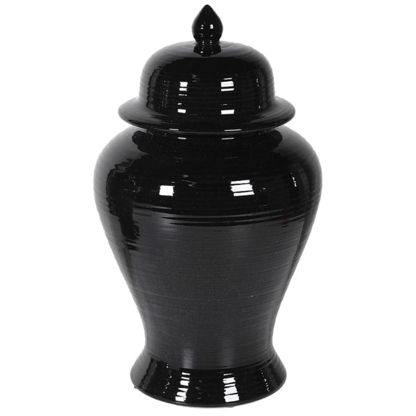 Glossy Black Temple Jar