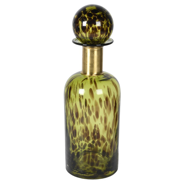 Green Speckled Bottle with Gold Neck