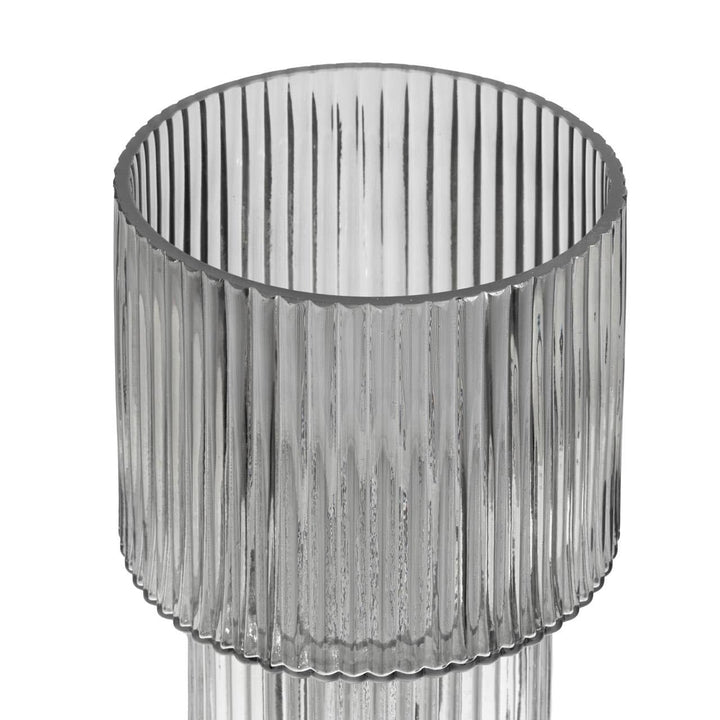 Grey Ribbed Glass Vase