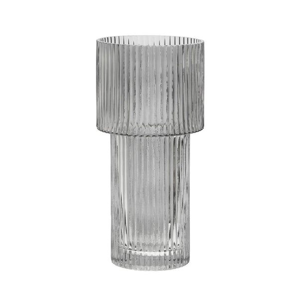 Grey Ribbed Glass Vase