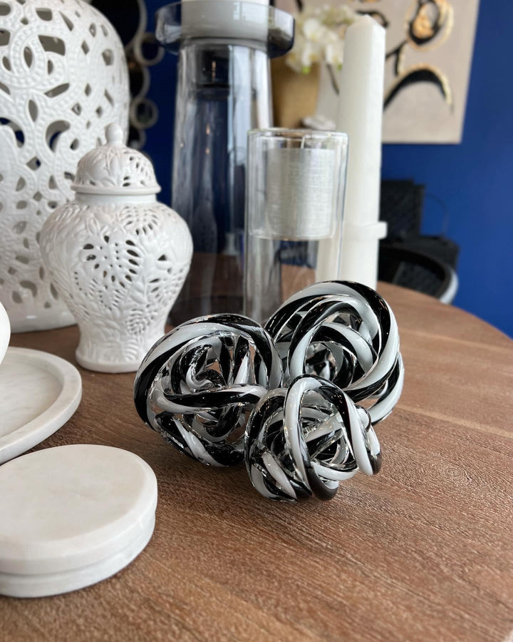 Large Black and White Glass Knot