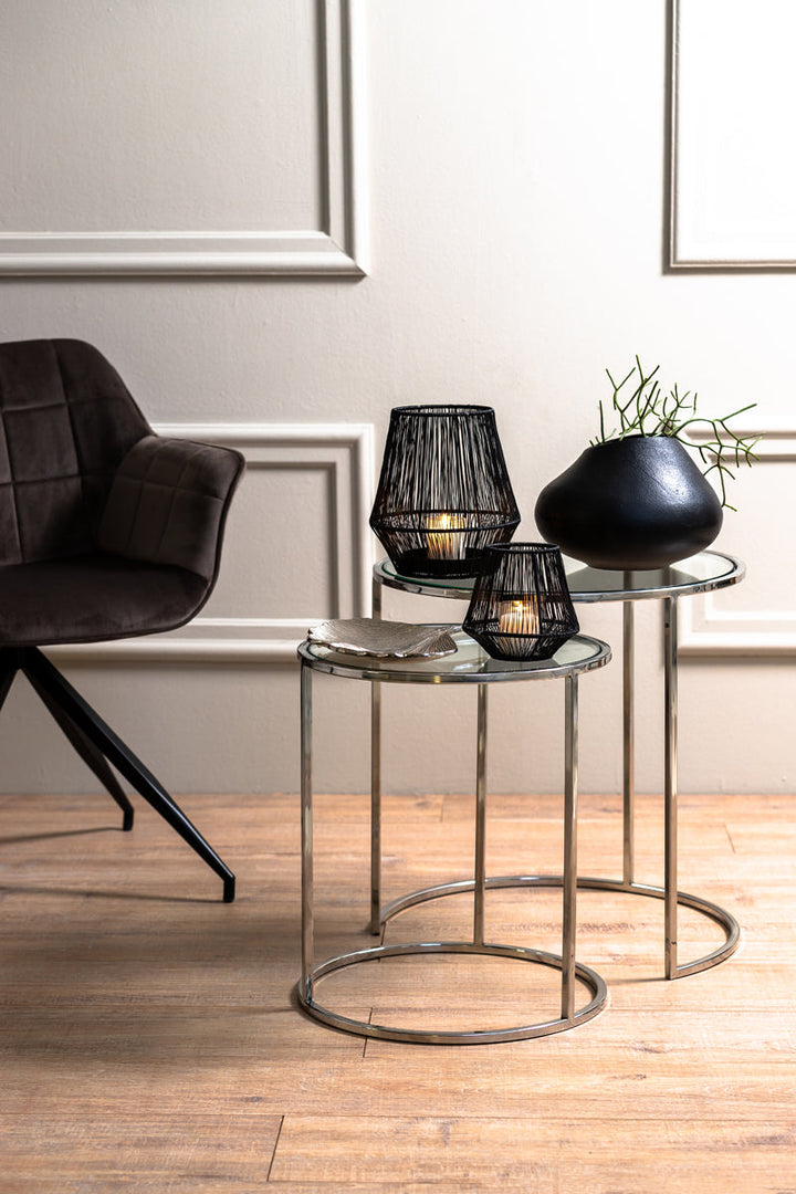 Set of 2 Round Chrome Side Tables