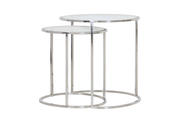 Set of 2 Round Chrome Side Tables