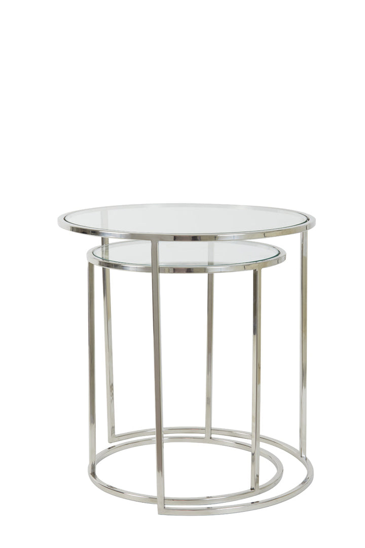 Set of 2 Round Chrome Side Tables