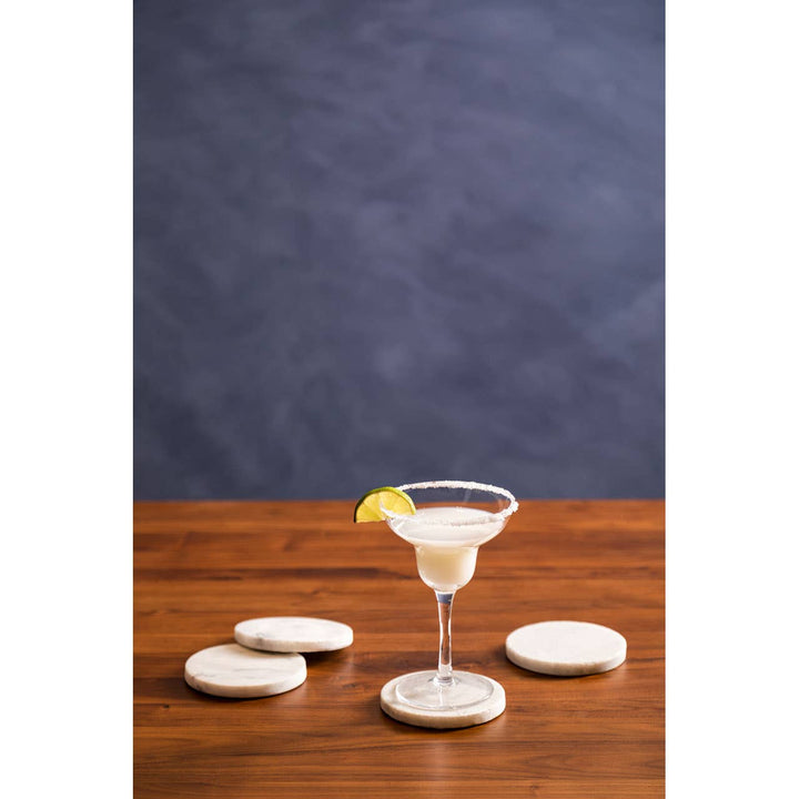 Set of Four Round White Marble Coasters