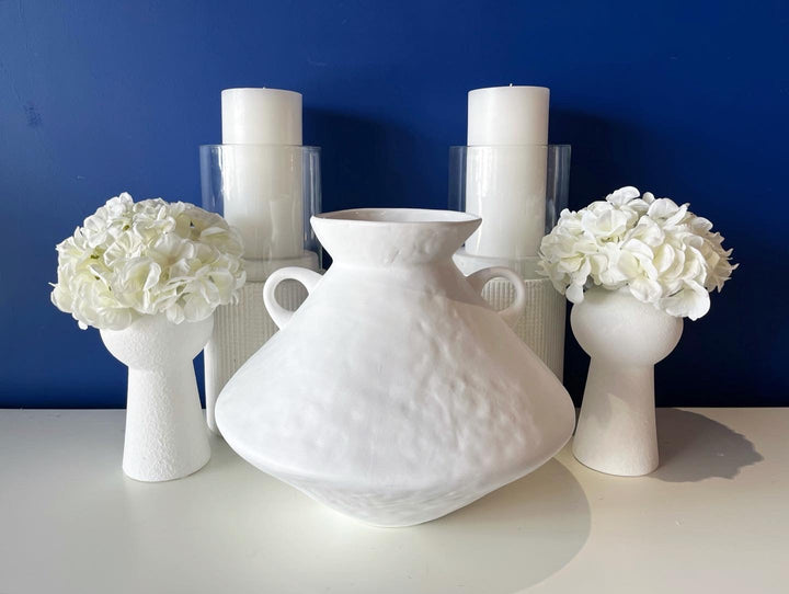 White Bulbous Vase with Handles