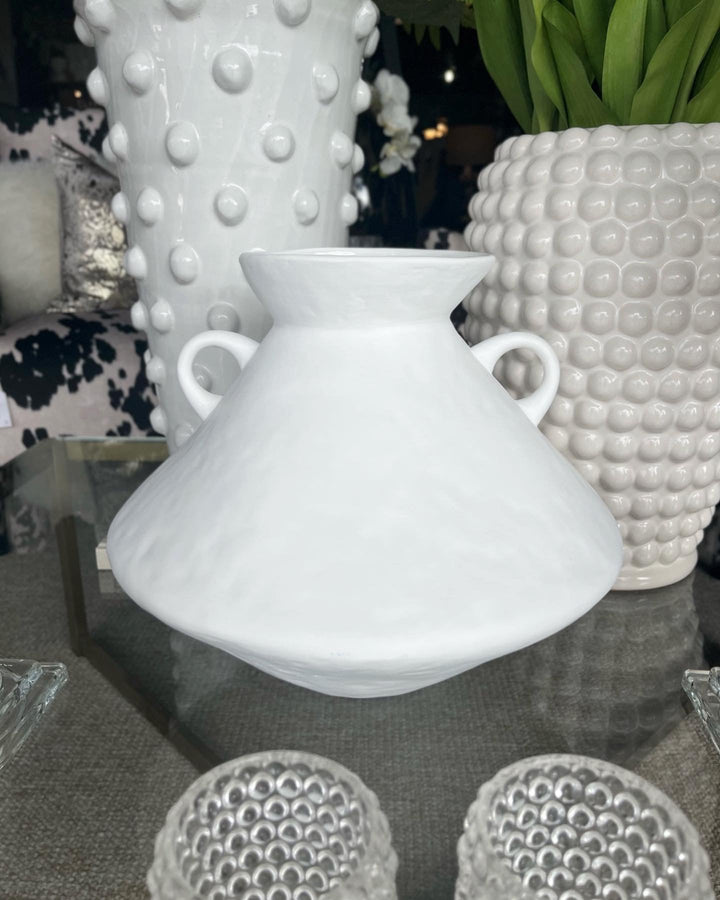 White Bulbous Vase with Handles