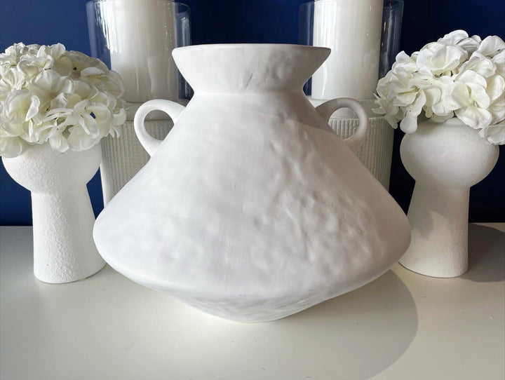 White Bulbous Vase with Handles