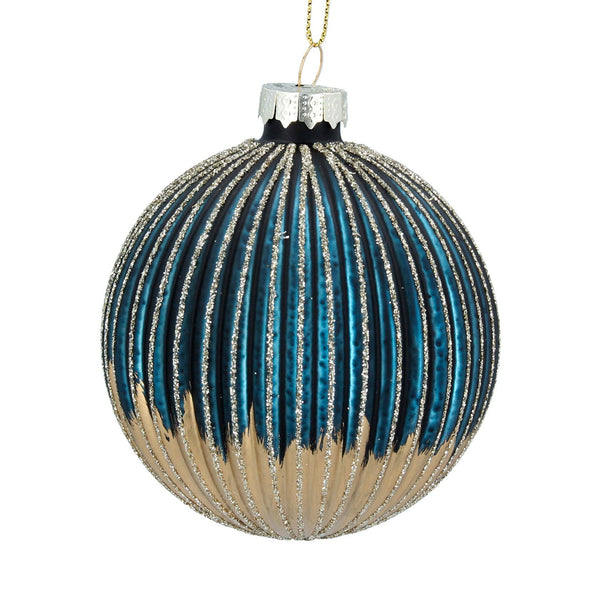 Blue and Gold Ribbed Bauble