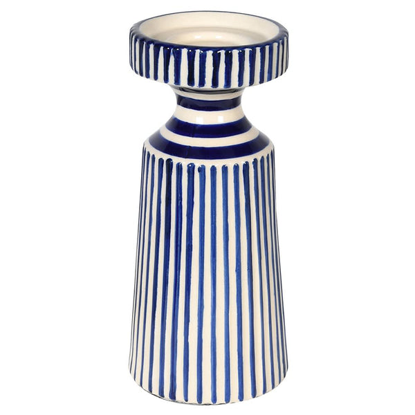 Blue and White Striped Candle Holder