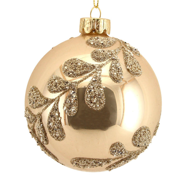 Gold Bauble with Gold Beaded Leaf