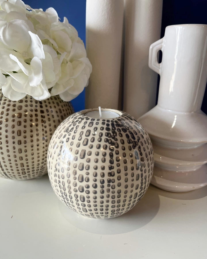 Grey Dotty Candleholder