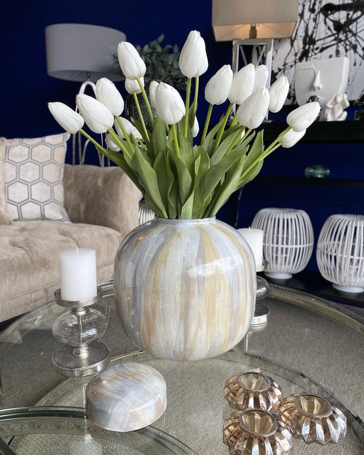 Grey White & Cream Enamel Vase with Lid