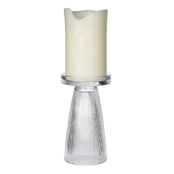 Large Glass Ribbed Candle Holder