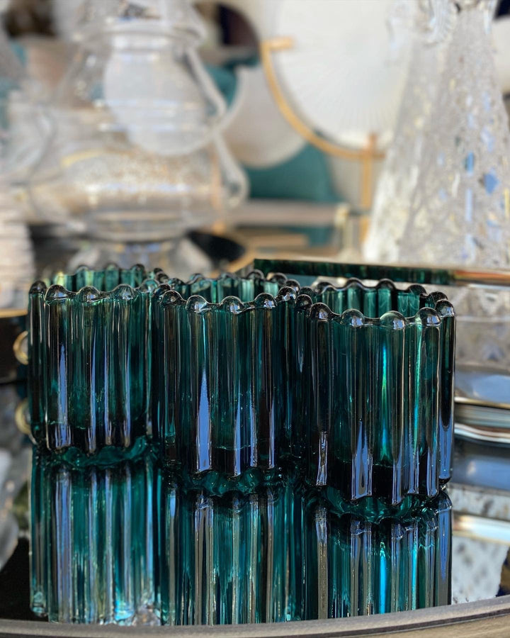 Ribbed Green Glass Candle Holder