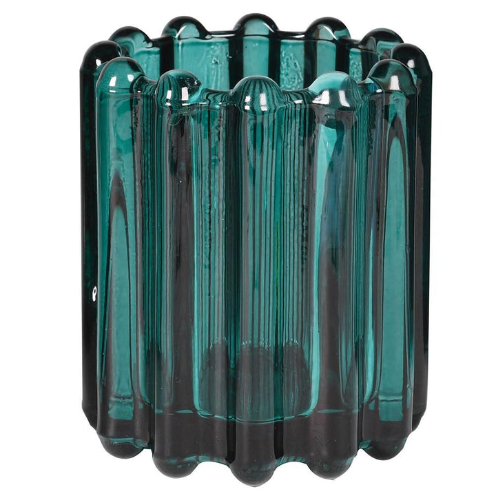 Ribbed Green Glass Candle Holder