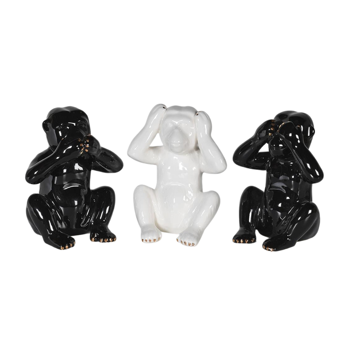 Set of 3 Black & White Monkeys