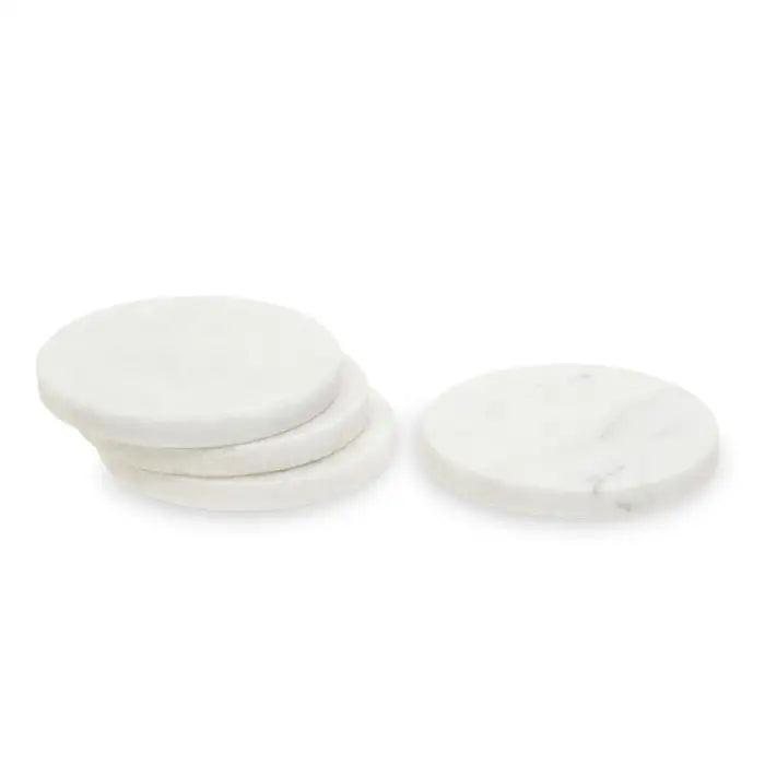 Set of Four Round White Marble Coasters