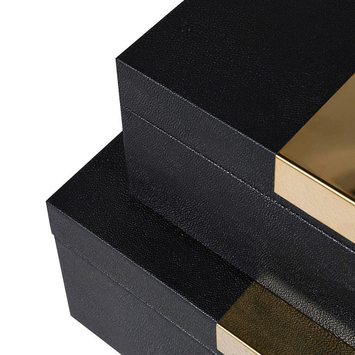 Set of Two Black & Gold Boxes