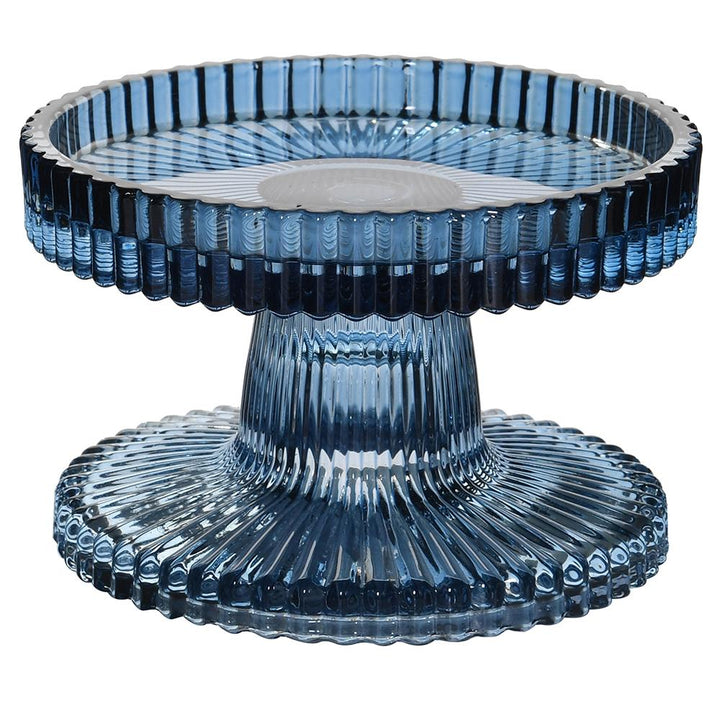 Small Blue Ribbed Candle Holder