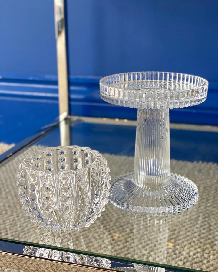 Small Clear Ribbed Candle Holder