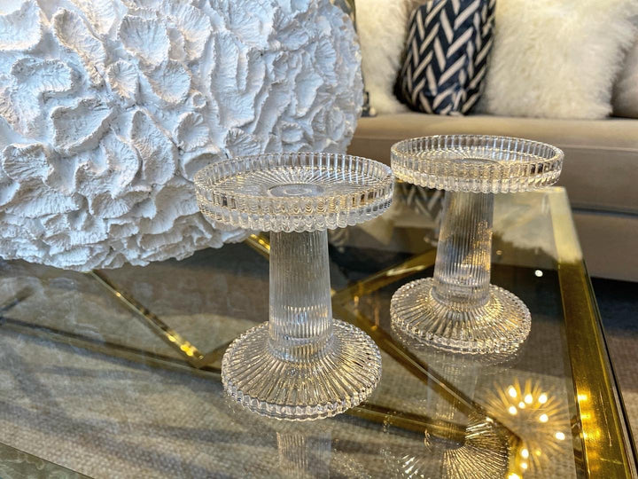 Small Clear Ribbed Candle Holder