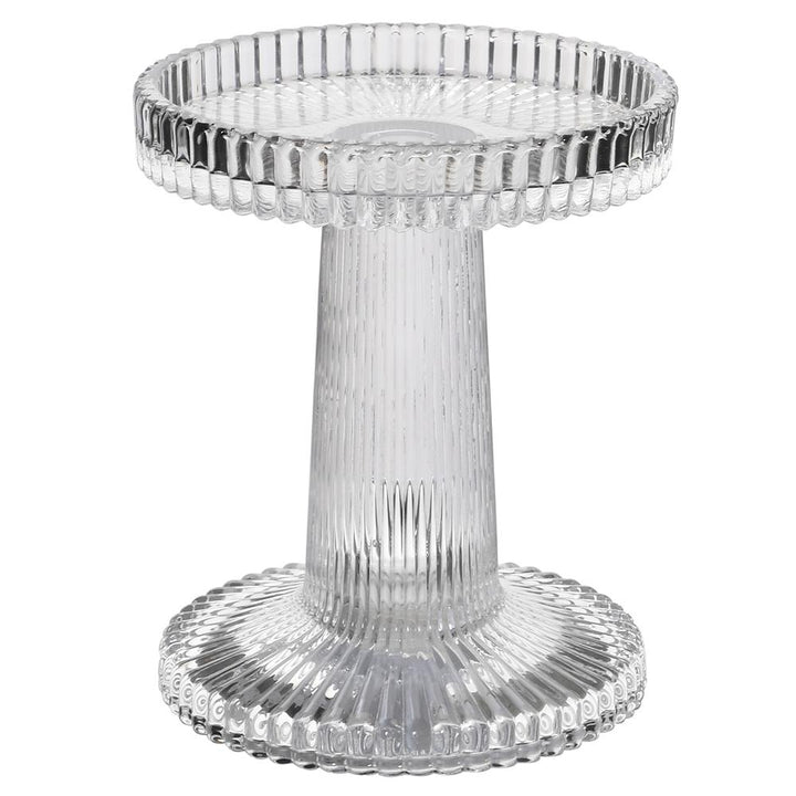 Small Clear Ribbed Candle Holder