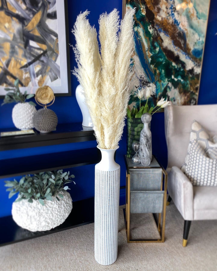 Tall White Washed Stripes Vase