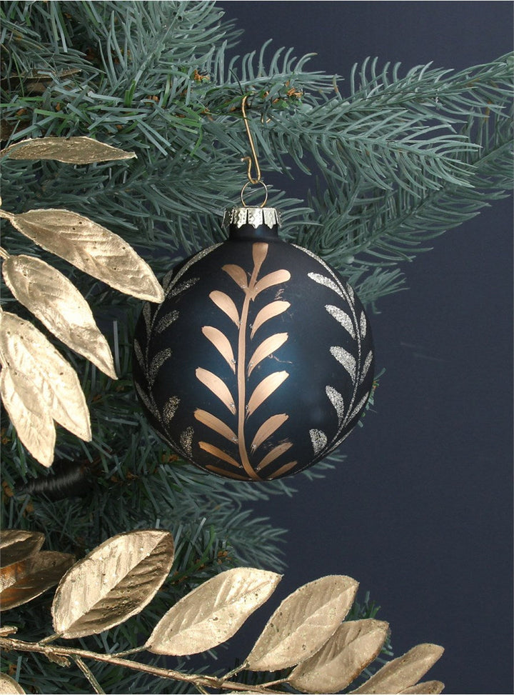 Teal Bauble with Gold and Silver Leaves