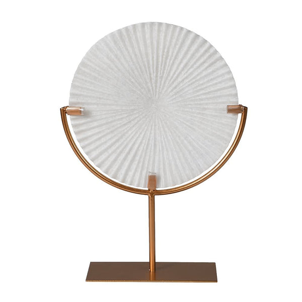 White Ribbed Disc on Stand